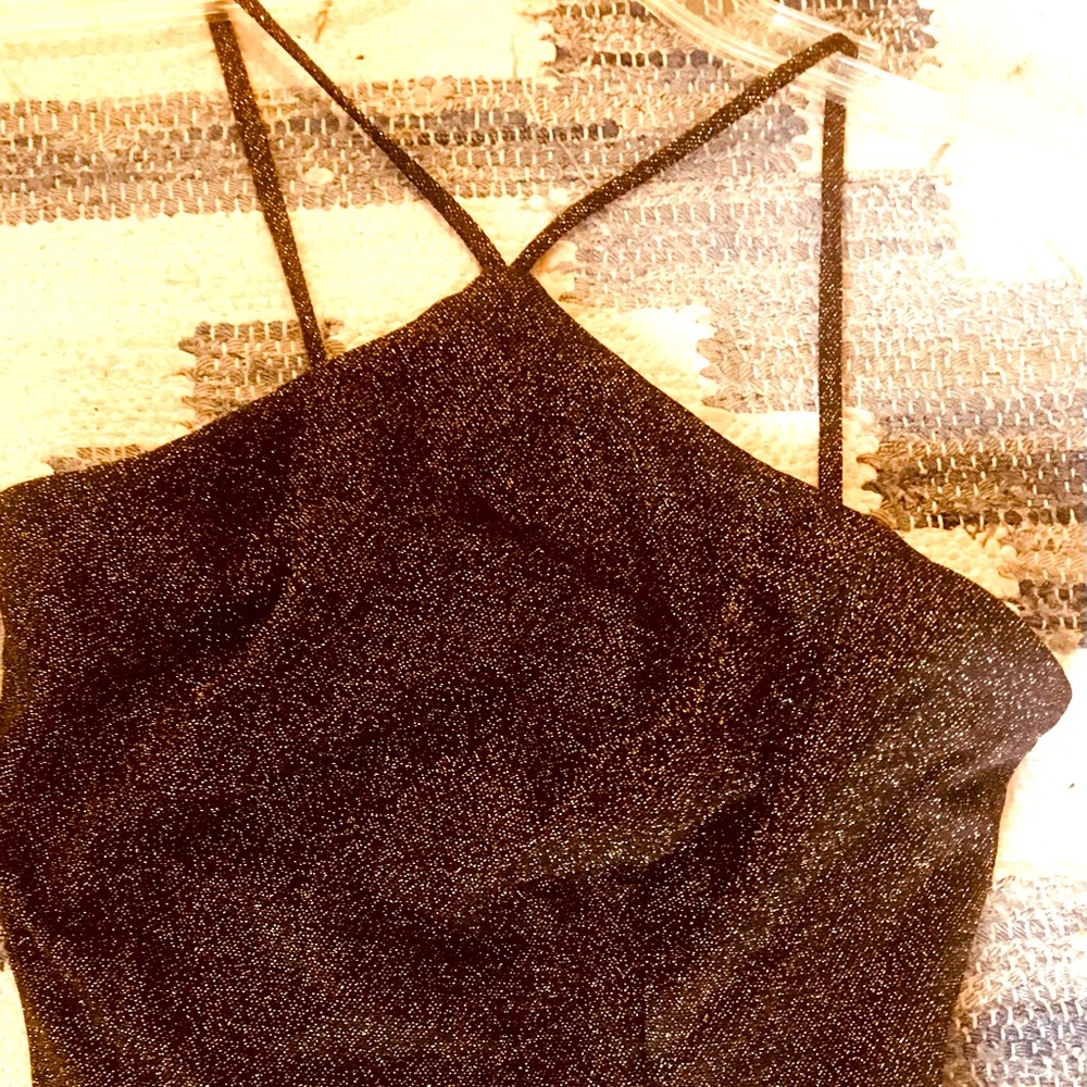 V-strap #black #gold sparkly evening top.